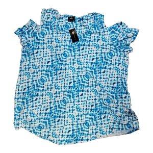 NWT Women's 3X JM Collection Blue Cold Shoulder Top